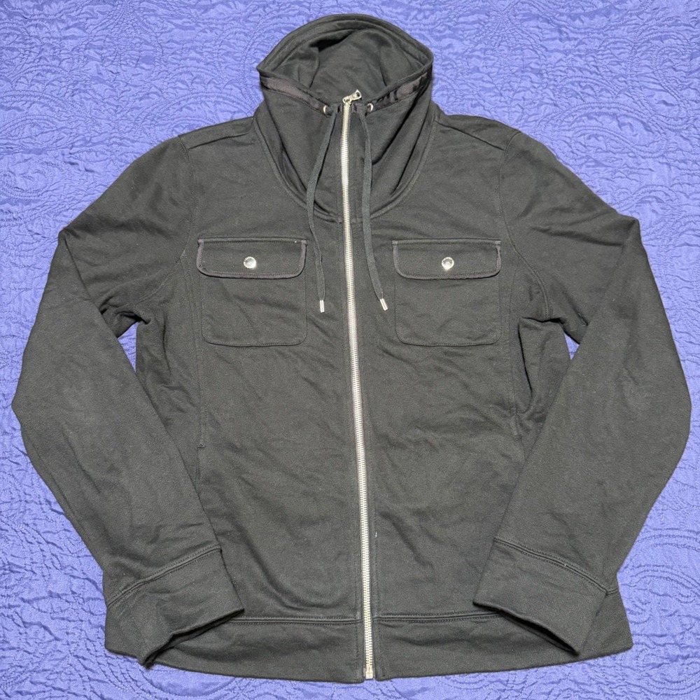 Lauren Ralph Lauren Black Cotton Full Zip Knit Military Utility Jacket Womens L